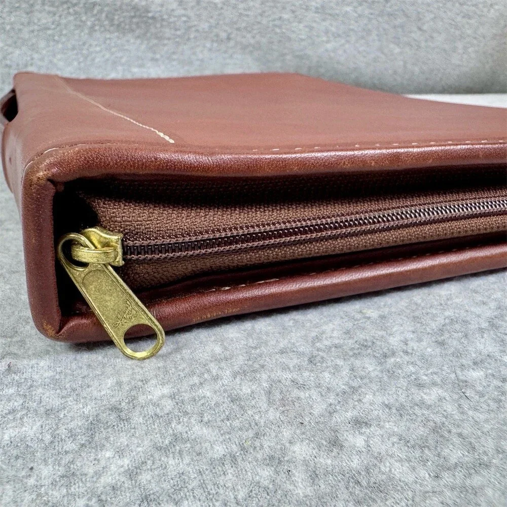 Vintage Brown Leather Portfolio Briefcase Document Case Top Handle Zip Closure